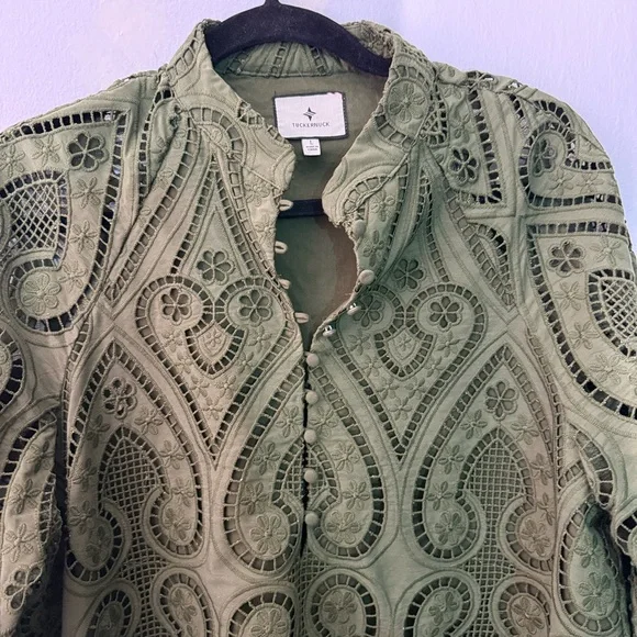 Tuckernuck Army Green Maryse Eyelet Lace Midi Dress medium - Picture 8 of 10